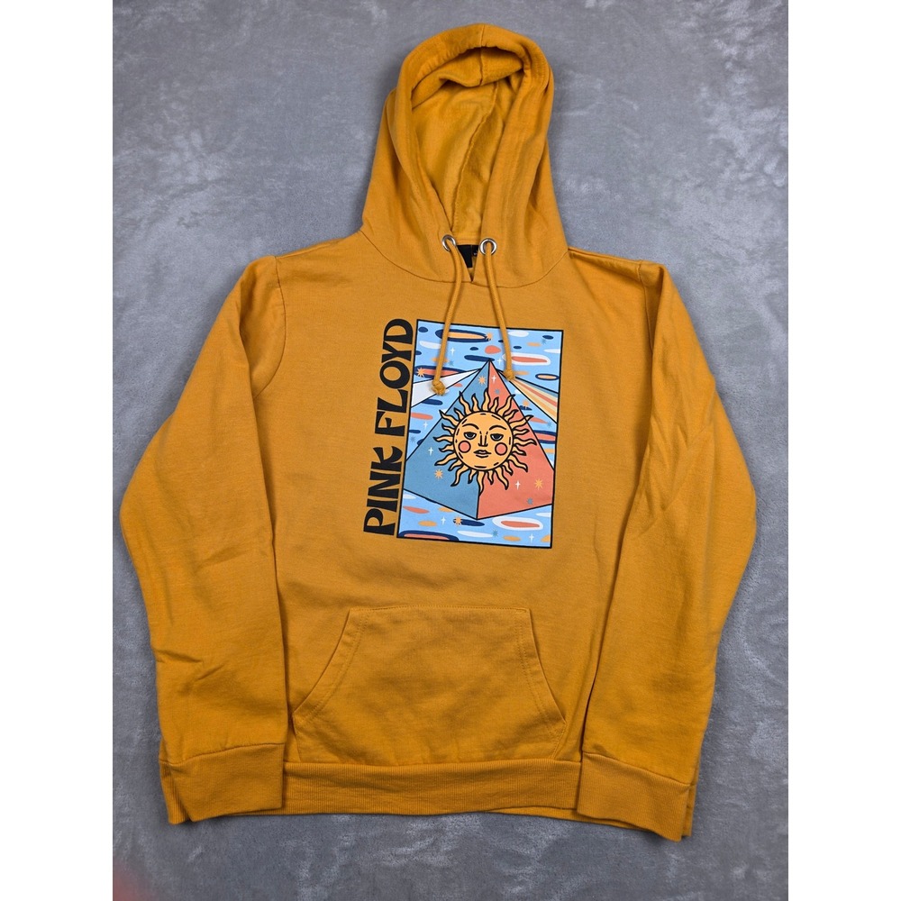 Pink Floyd Hoodie Mens L Yellow Dark Side Moon 1973 Tour Sweatshirt Fits Short